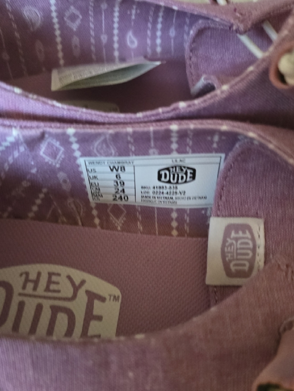 Hey Dude Lavender Canvas Slip-On Shoes with White Laces - Picture 5 of 7